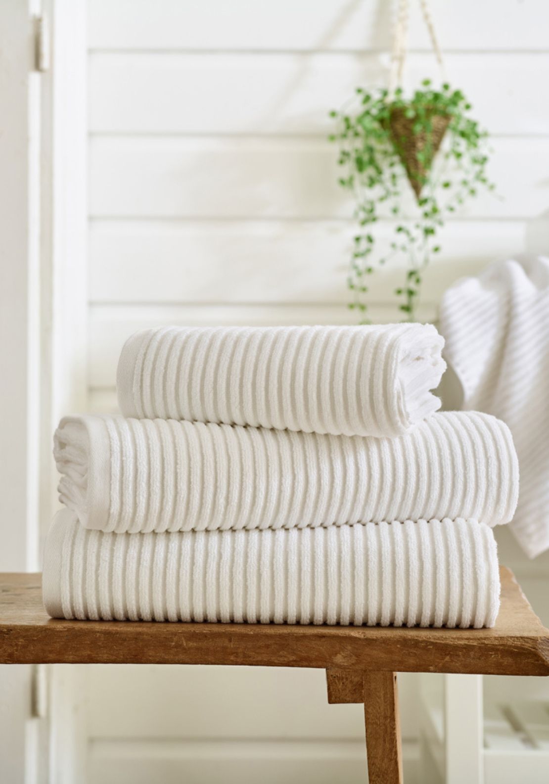 Sereno Zero Twist Ribbed Cotton Towel 550gsm - White 1 Shaws Department Stores