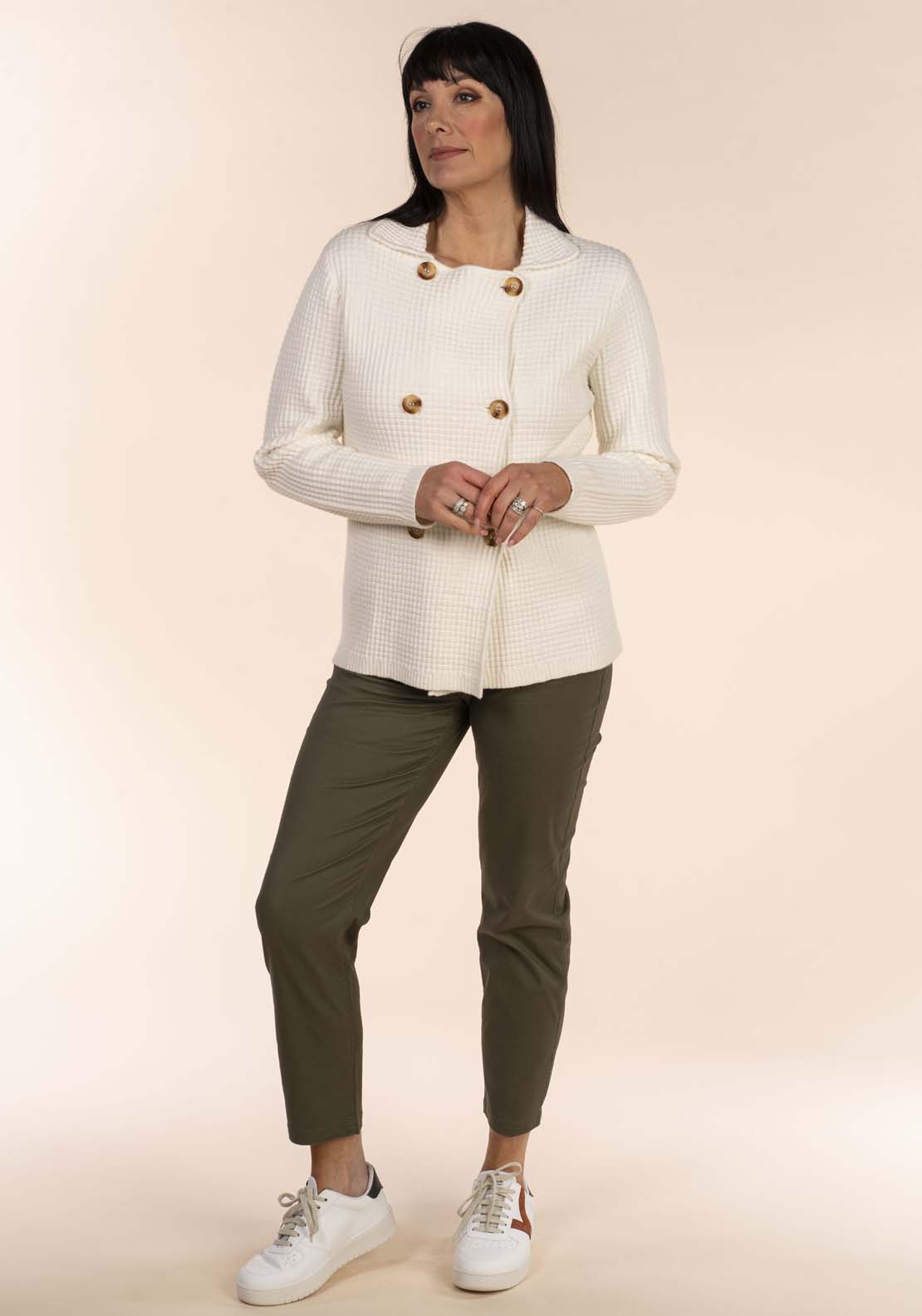 Tea Lane Double Breast Coat - Ivory 2 Shaws Department Stores