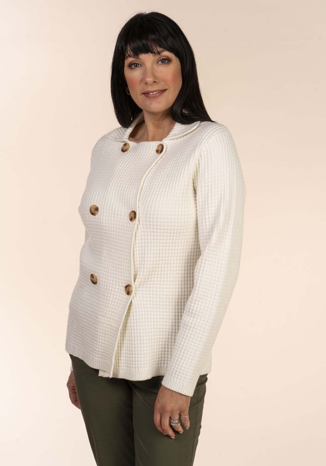 Tea Lane Double Breast Coat - Ivory 1 Shaws Department Stores