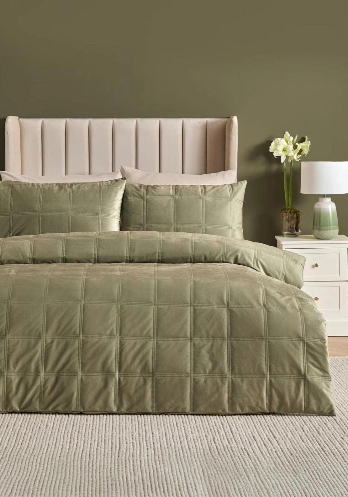 Hampton Square Duvet Set - Green