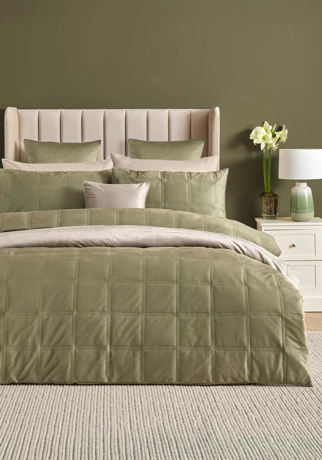 Hampton Square Duvet Set - Green