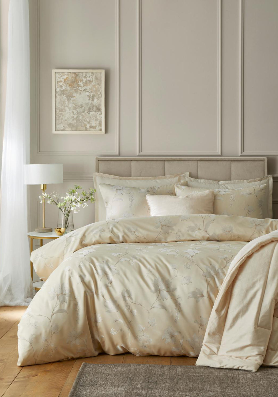 Decorative Lily Duvet Cover Set - Cream