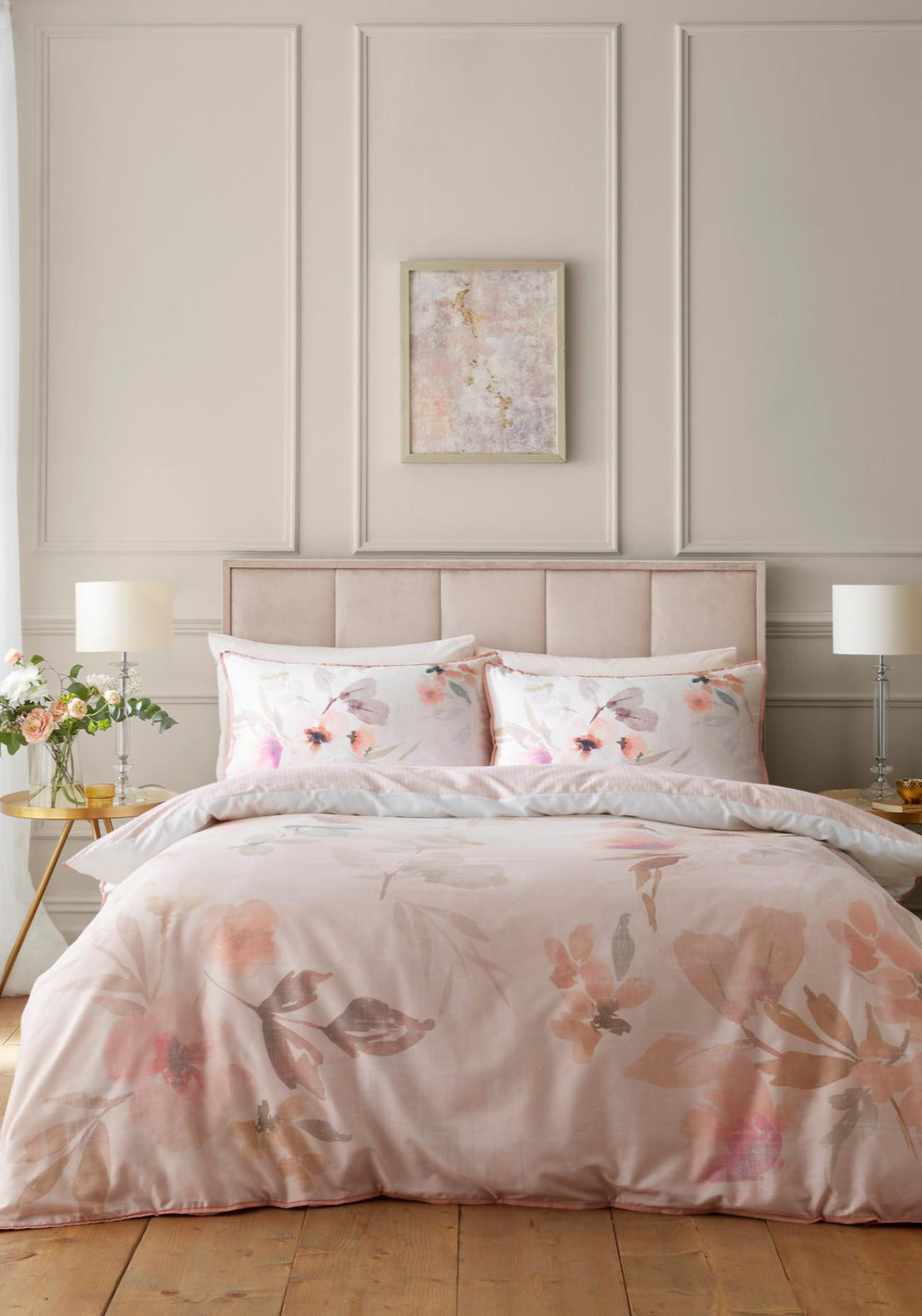 Heather &amp; Ferne 100% Cotton Floral Blooms Duvet Cover Set - Beige 2 Shaws Department Stores