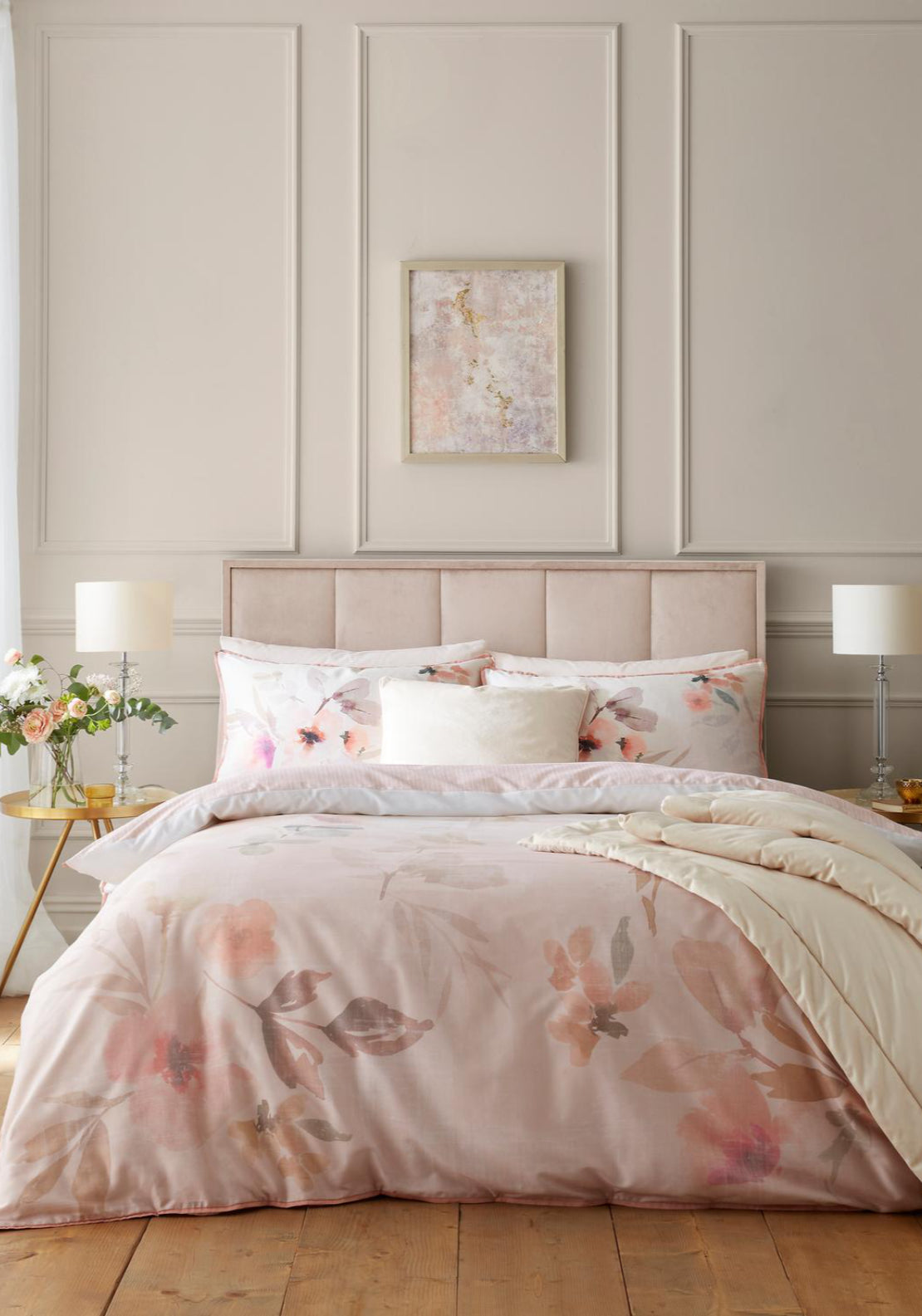 Heather &amp; Ferne 100% Cotton Floral Blooms Duvet Cover Set - Beige 5 Shaws Department Stores