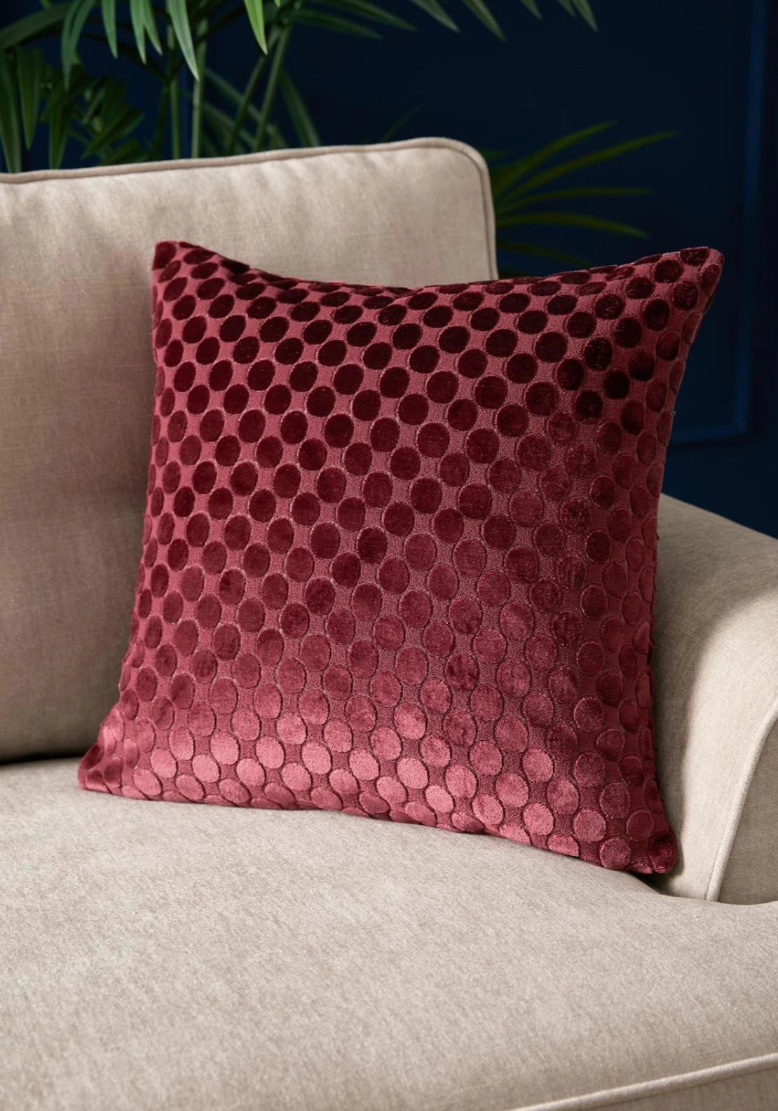 Velvet Polka Spot Cushion - Red