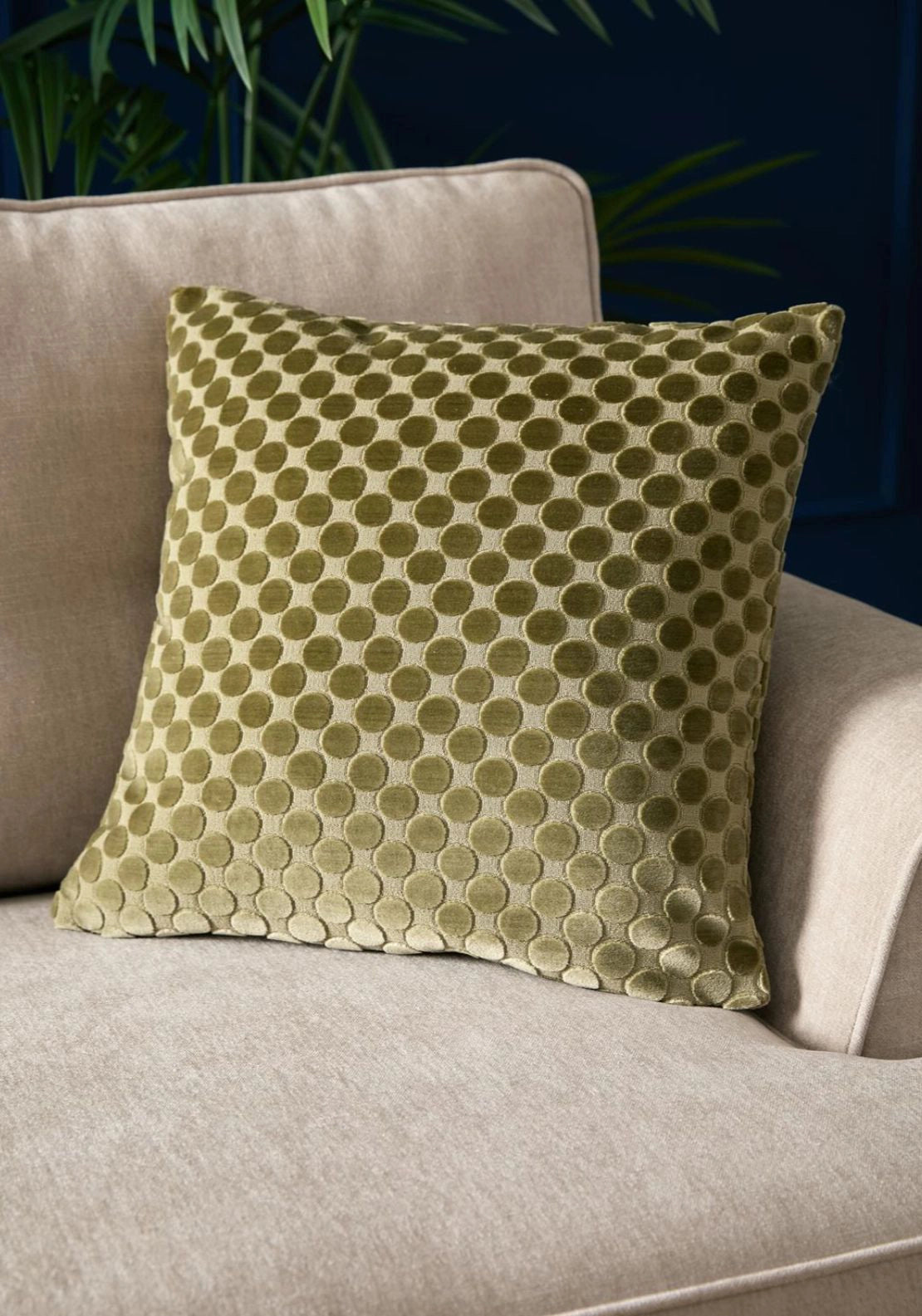 Velvet Polka Spot Cushion - Green