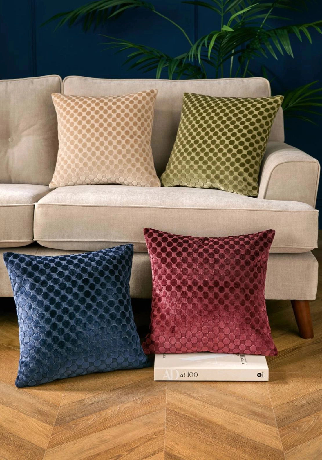 Velvet Polka Spot Cushion - Green