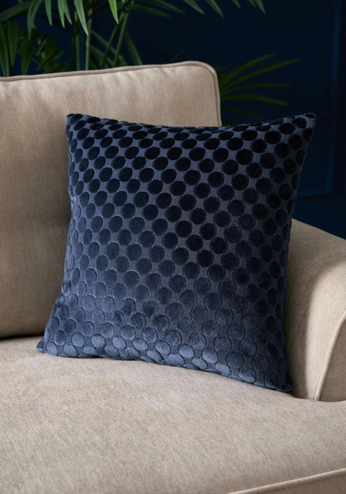 Velvet Polka Spot Cushion - Blue