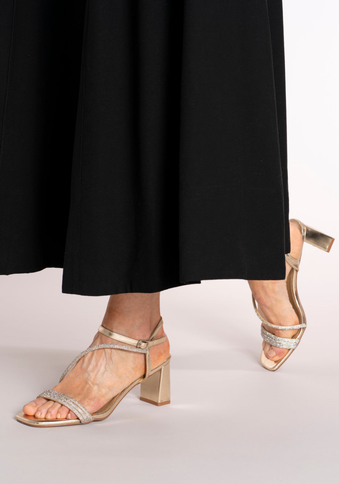Sorento Bling X Cross Block Heel Sandal - Gold Sparkle 5 Shaws Department Stores