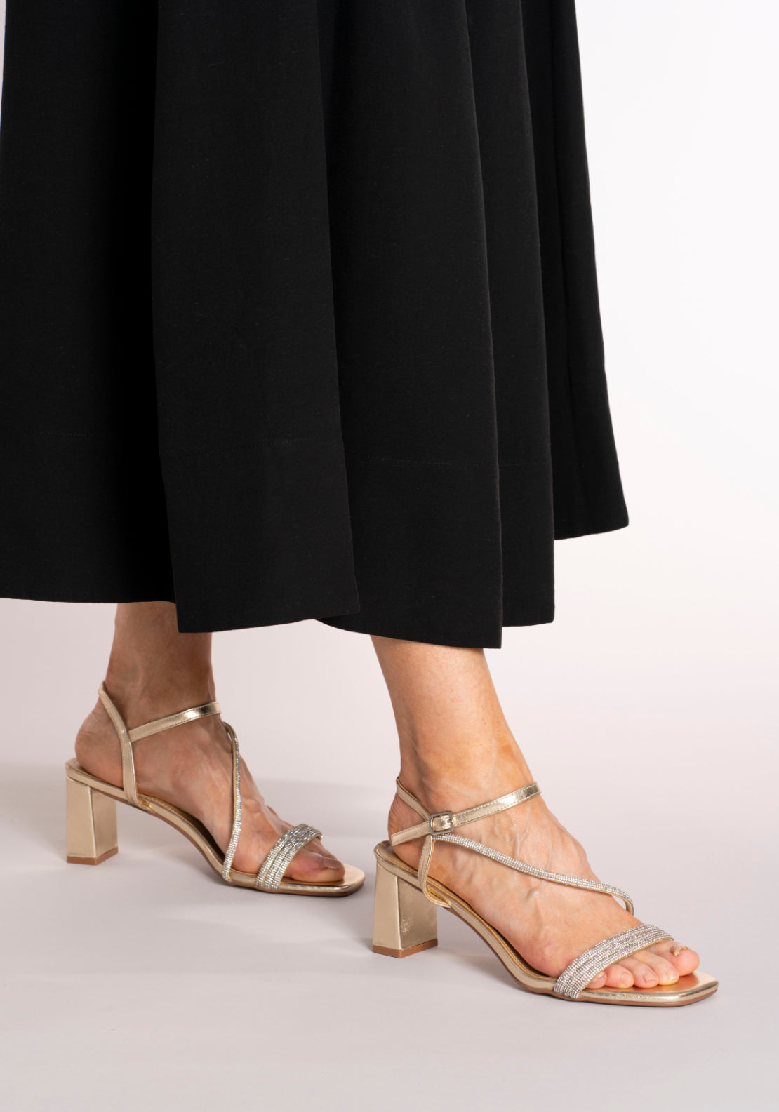 Sorento Bling X Cross Block Heel Sandal - Gold Sparkle 6 Shaws Department Stores