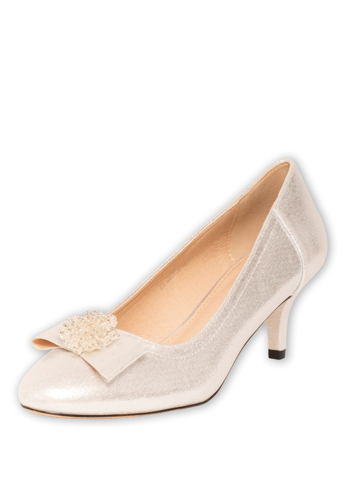 Sorento Gran Low Heel Court With Bow - Silver Shimmer 2 Shaws Department Stores