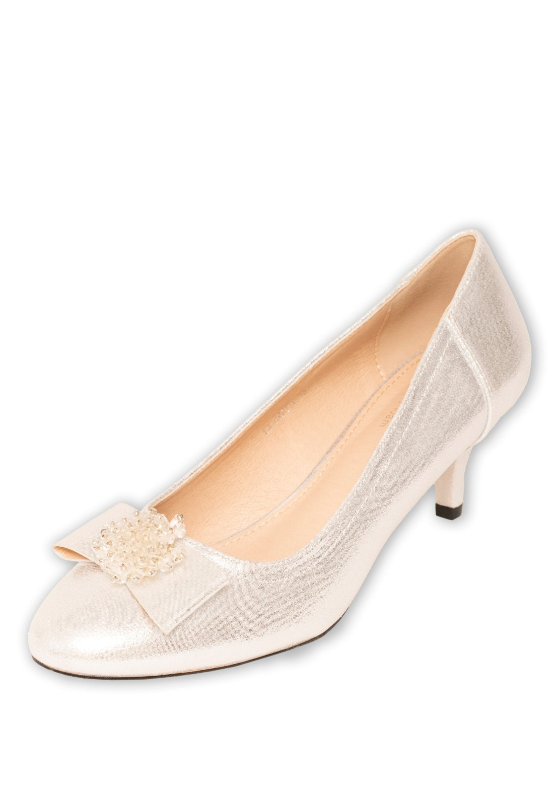 Sorento Gran Low Heel Court With Bow - Silver Shimmer 3 Shaws Department Stores