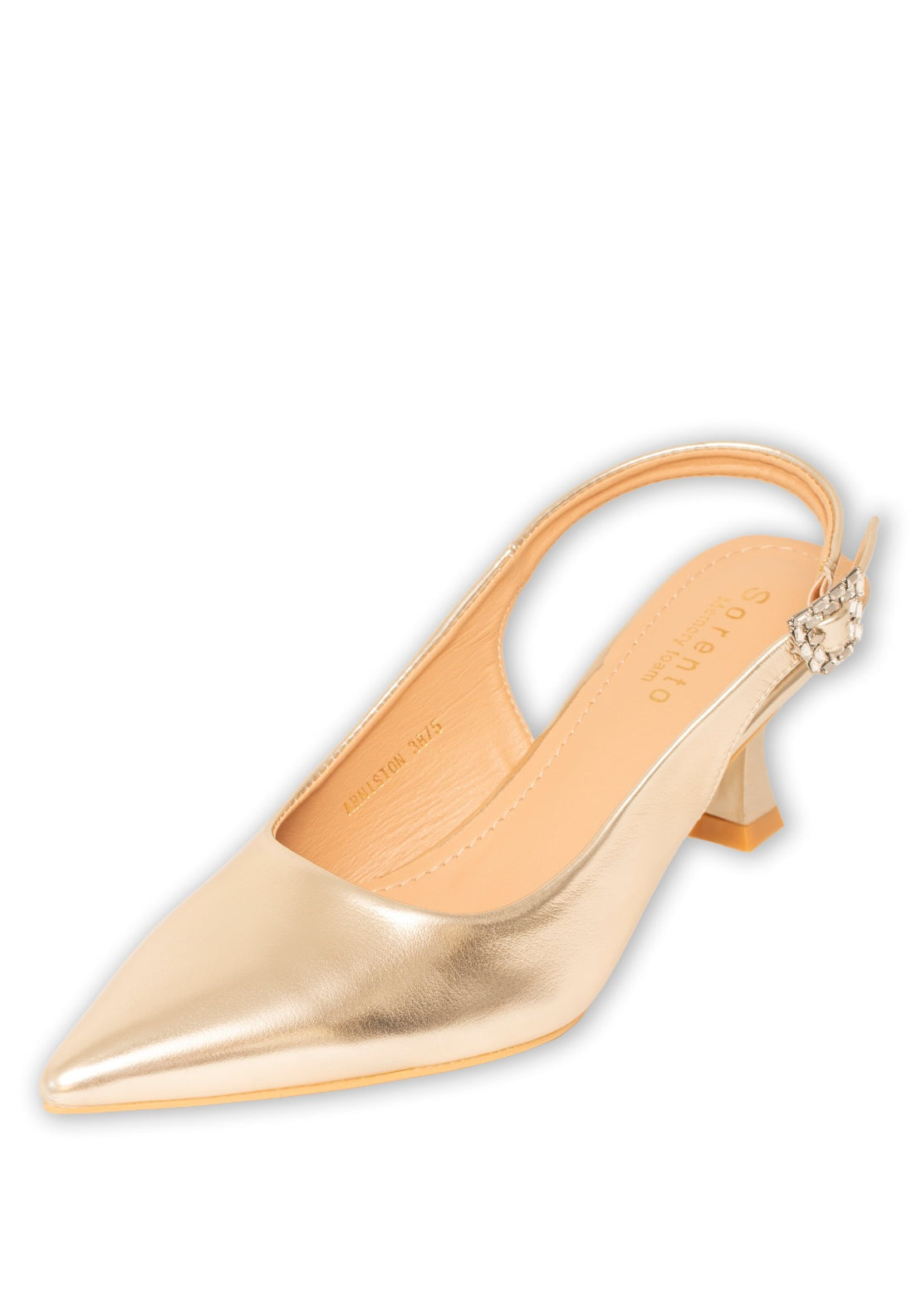 Sorento Mid Heel Slingback Bling Buckle Shoe - Gold 2 Shaws Department Stores