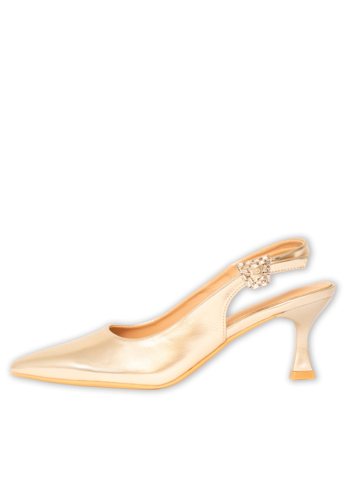 Sorento Mid Heel Slingback Bling Buckle Shoe - Gold 1 Shaws Department Stores