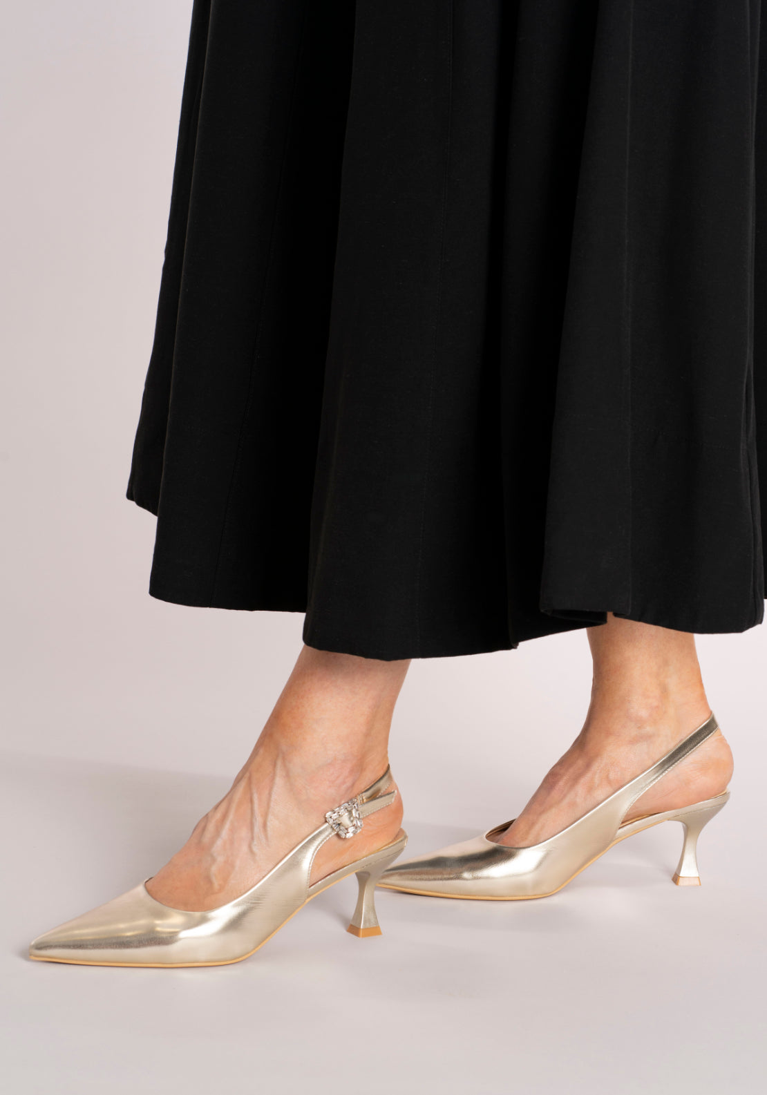 Sorento Mid Heel Slingback Bling Buckle Shoe - Gold 6 Shaws Department Stores