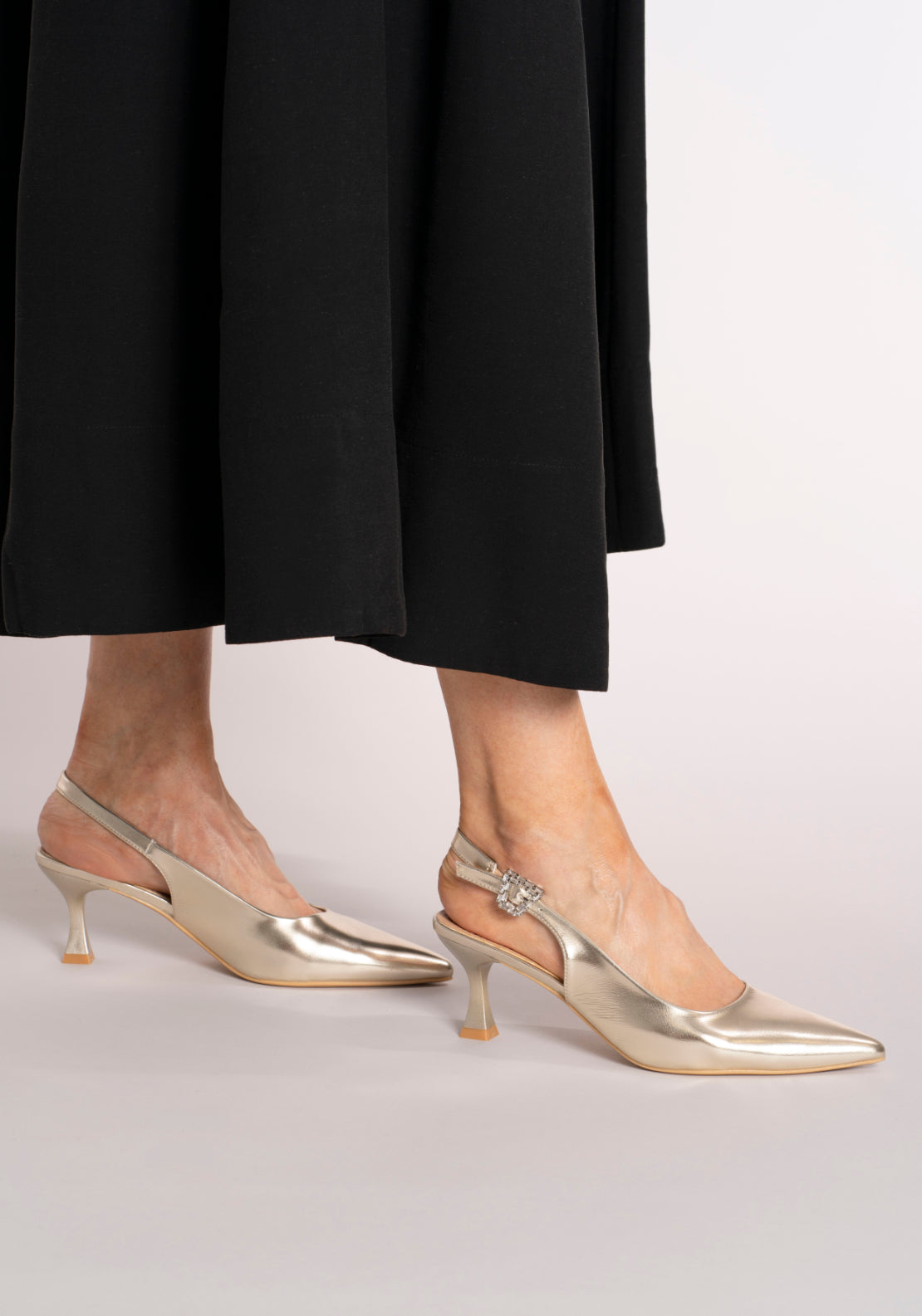 Sorento Mid Heel Slingback Bling Buckle Shoe - Gold 7 Shaws Department Stores