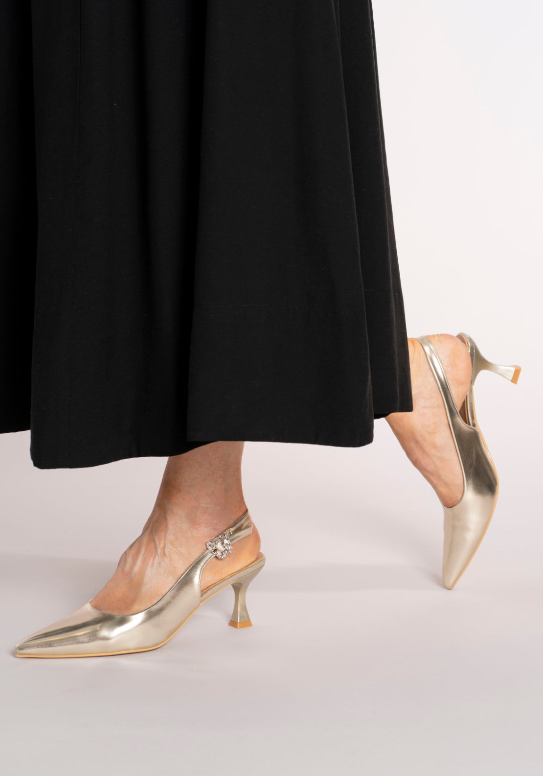 Sorento Mid Heel Slingback Bling Buckle Shoe - Gold 5 Shaws Department Stores