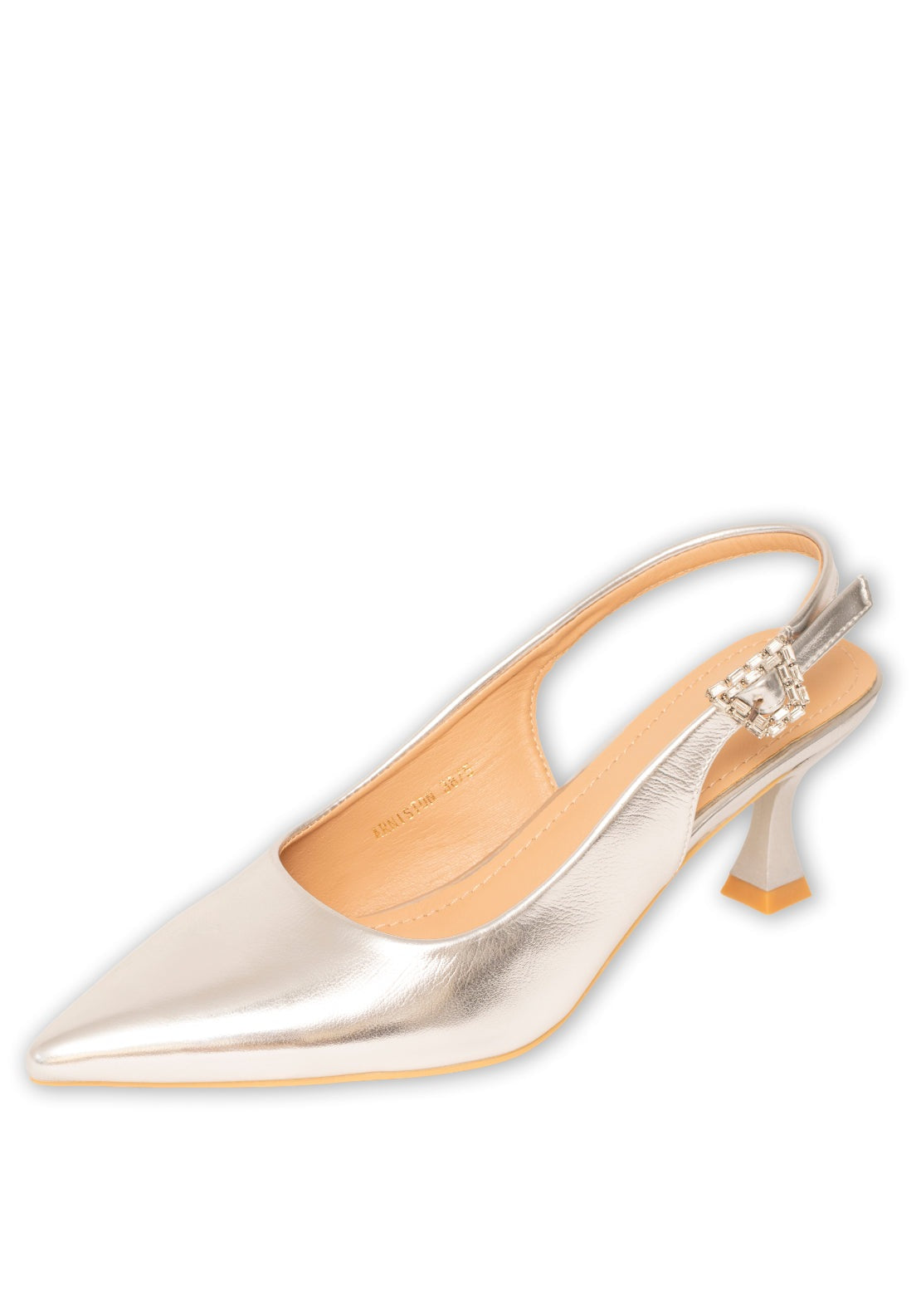 Sorento Mid Heel Slingback Bling Buckle Shoe - Silver 2 Shaws Department Stores