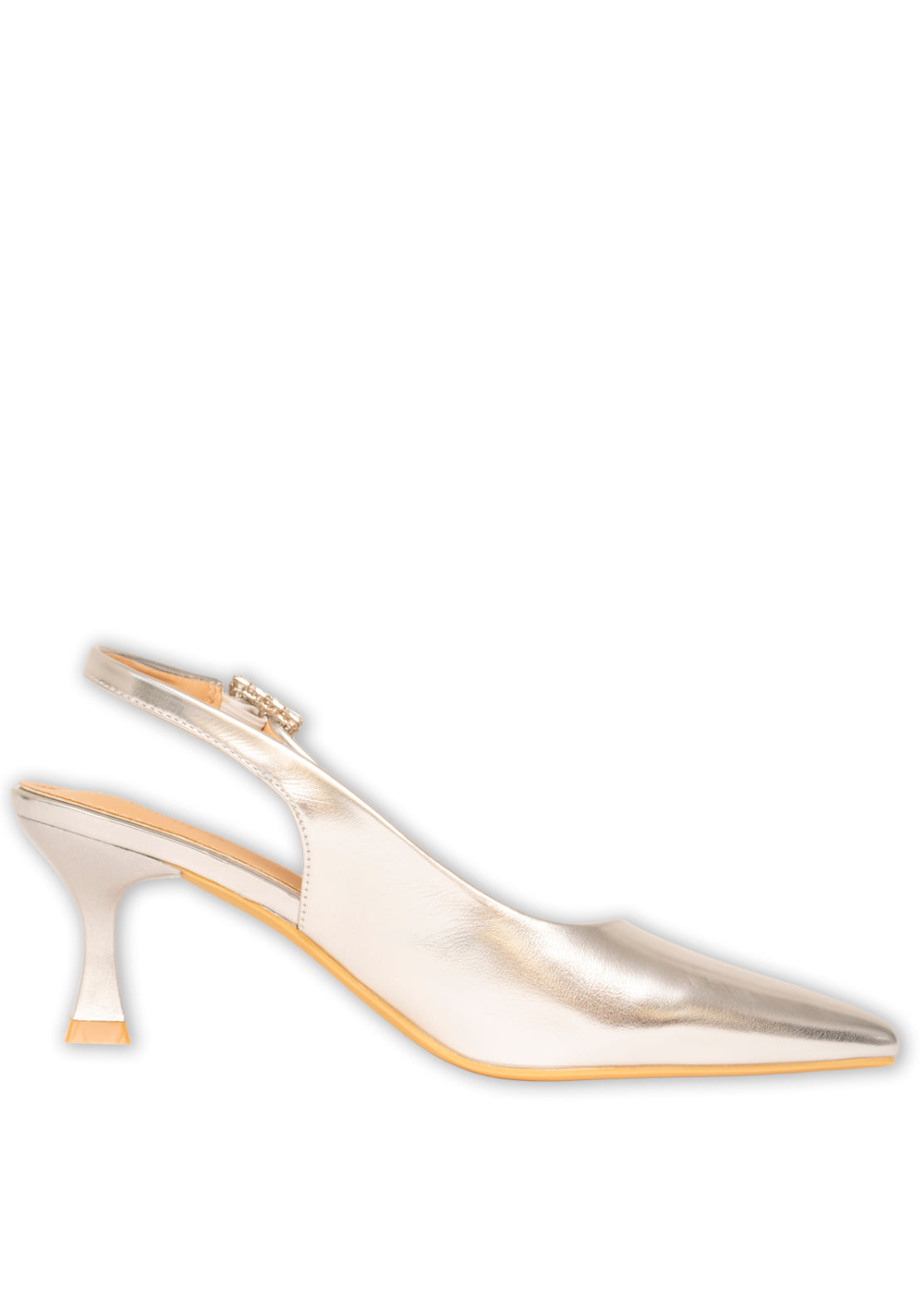 Sorento Mid Heel Slingback Bling Buckle Shoe - Silver 4 Shaws Department Stores
