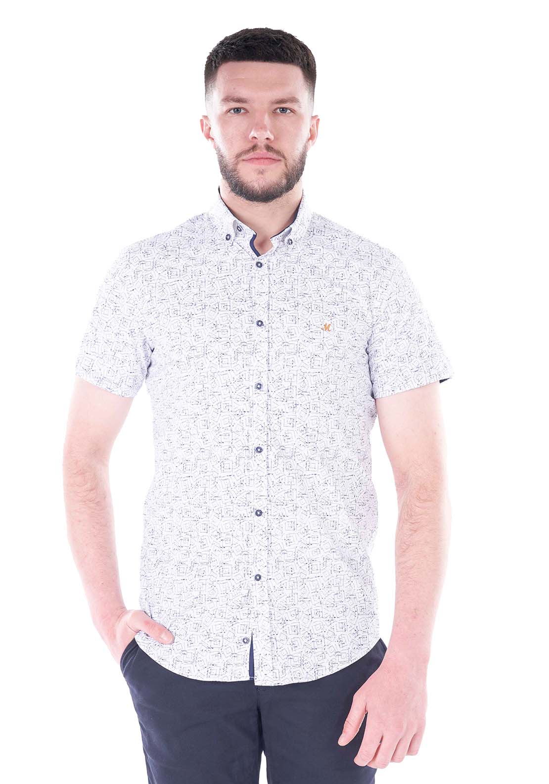 Mineral Sparrow Short Sleeve Stretch Shirt - White / Navy 1 Shaws Department Stores