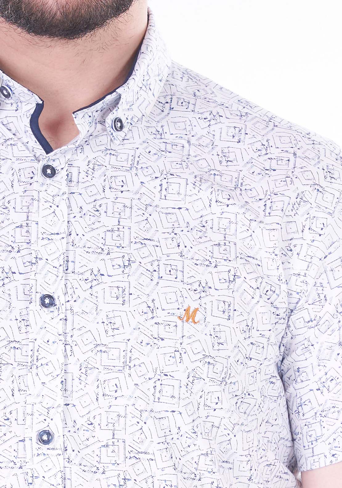 Mineral Sparrow Short Sleeve Stretch Shirt - White / Navy 2 Shaws Department Stores