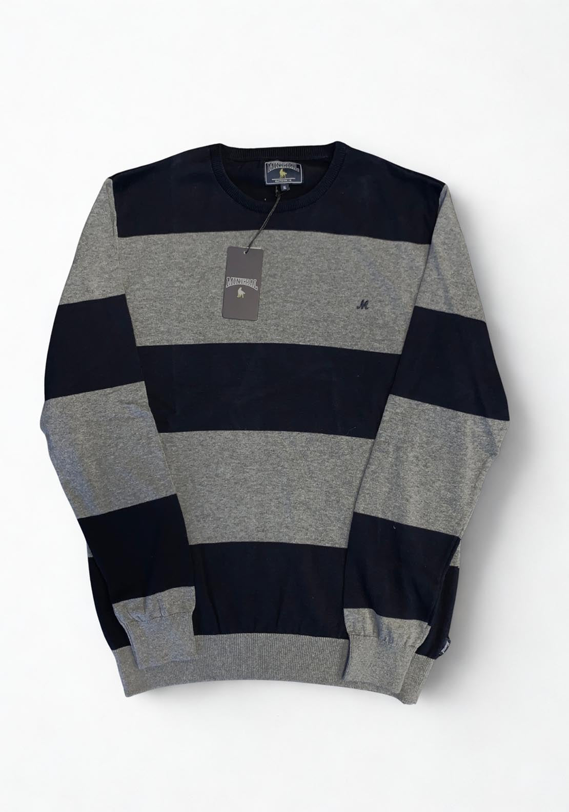 Mineral Spur Block Stripe Crew Knit - Blue/ Grey 3 Shaws Department Stores