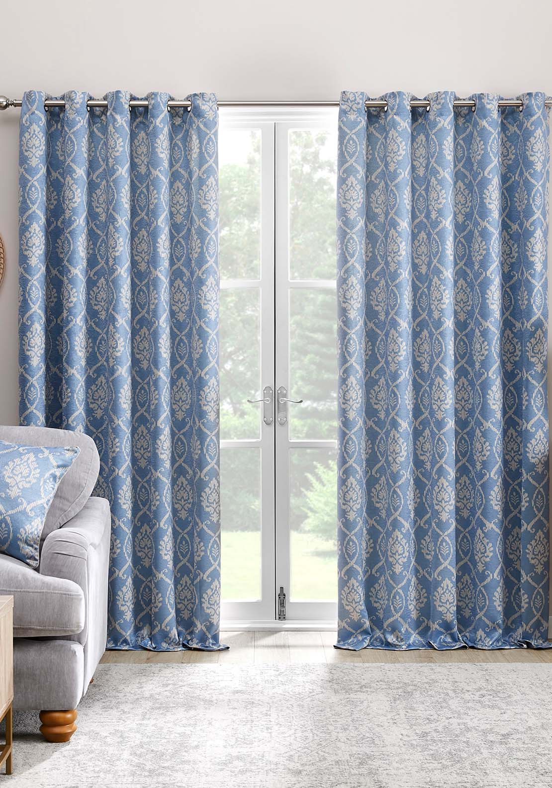 The Home Collection Strata Damask Readymade Curtains - Blue 1 Shaws Department Stores