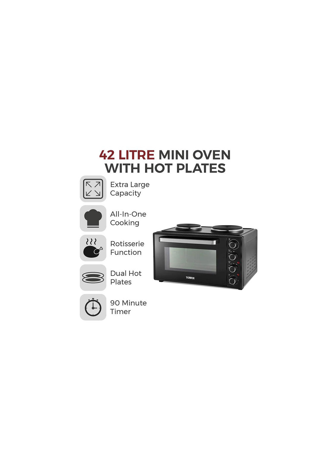 Tower 42L Mini Oven With Hot Plates | T14045 10 Shaws Department Stores