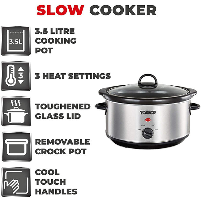 Tower 3.5L Slow Cooker Black Handles 7 Shaws Department Stores