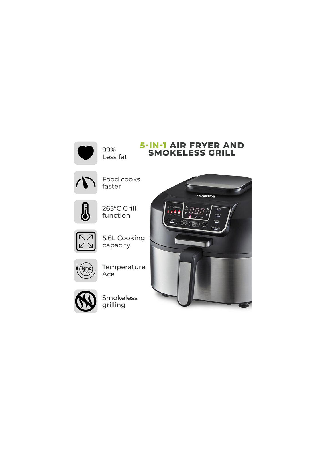 Tower 5.6L 5 In 1 Vortx 5.6L Air Fryer and Grill with Crisper | T17086 13 Shaws Department Stores
