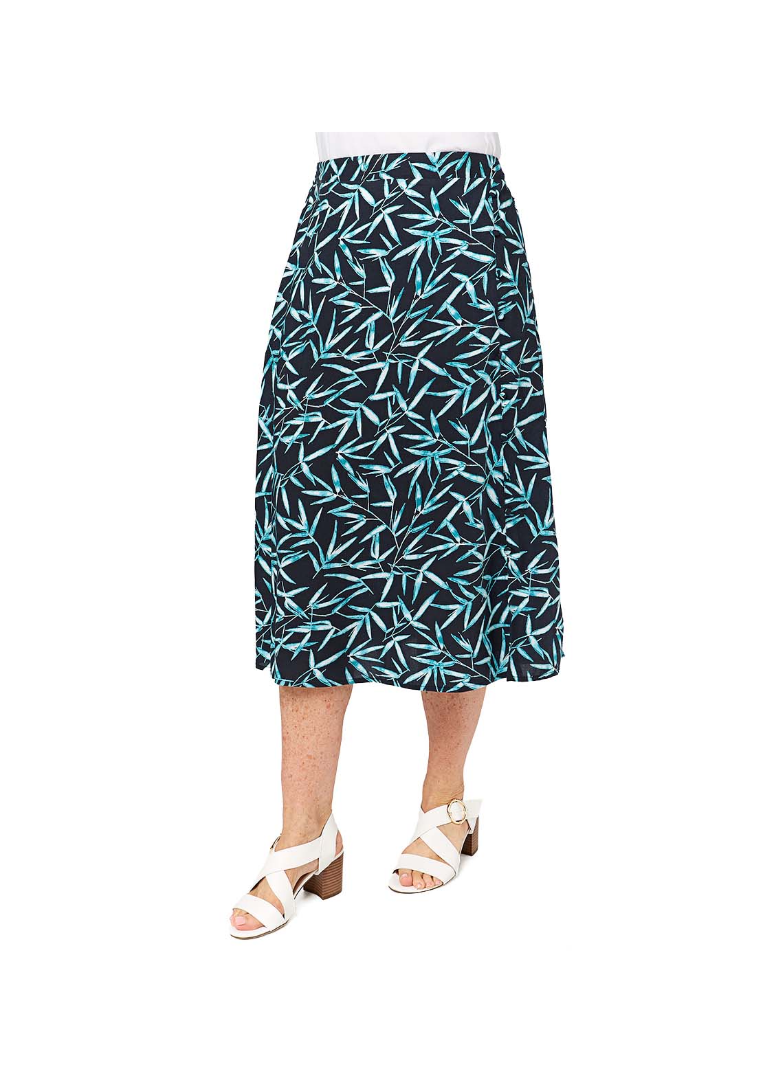 Tigiwear Turquoise Bamboo Leaf Print Skirt 3 Shaws Department Stores