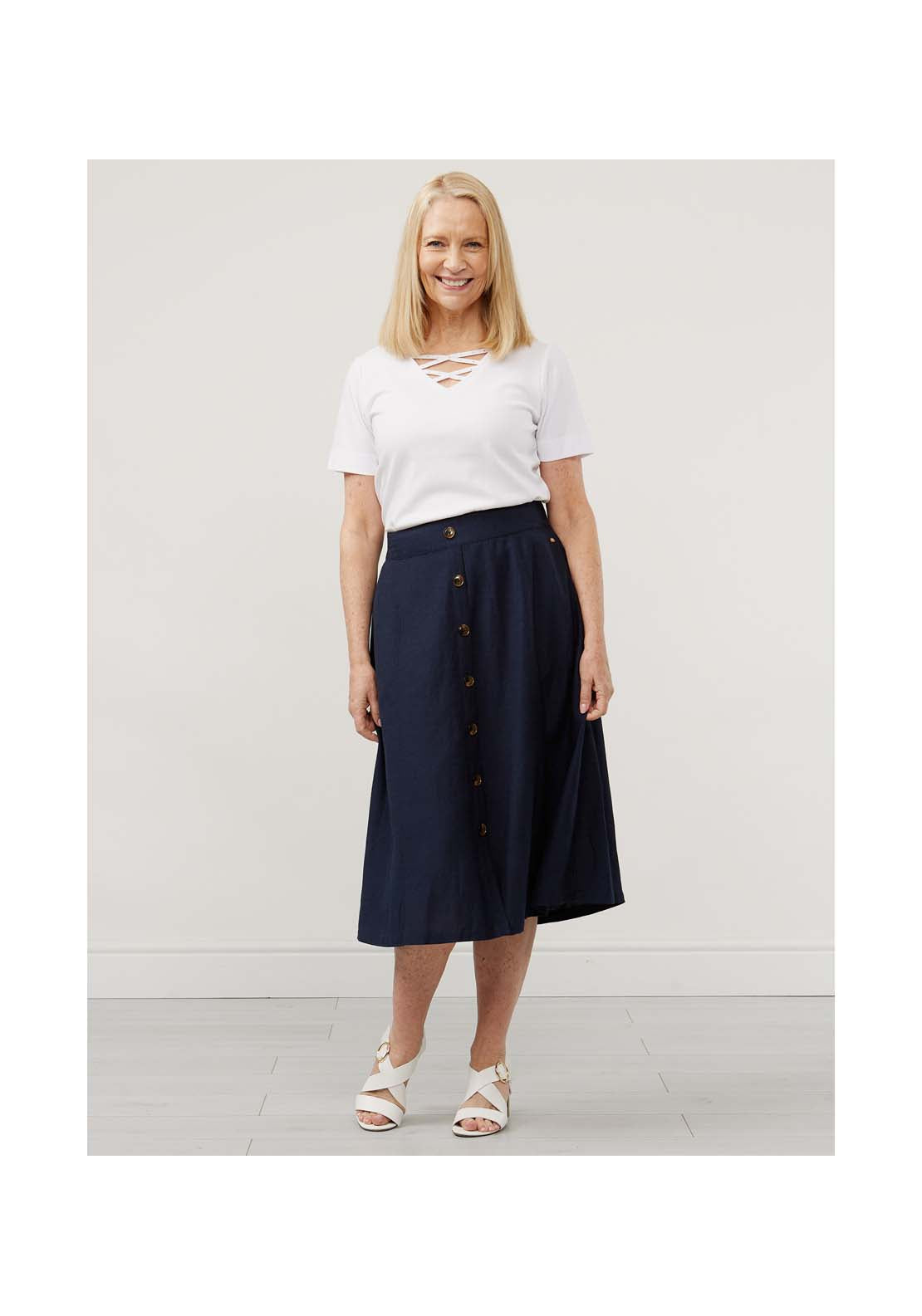 Tigiwear French Navy Linen Skirt 1 Shaws Department Stores