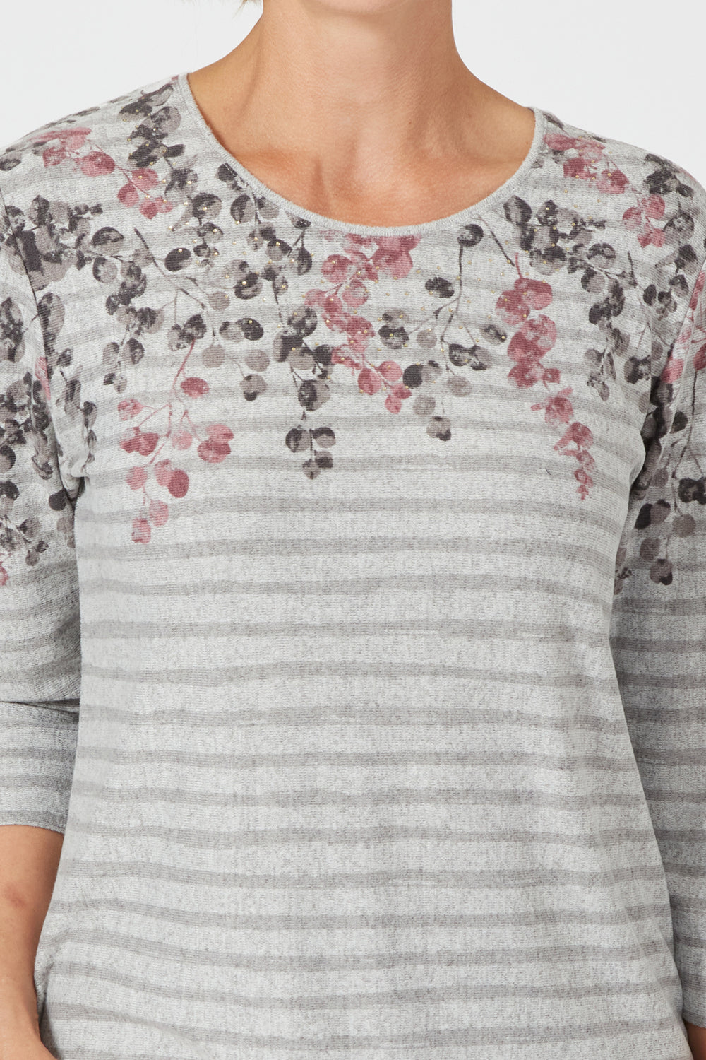 Tigiwear Floral Print Stripe Round Neck Top 2 Shaws Department Stores