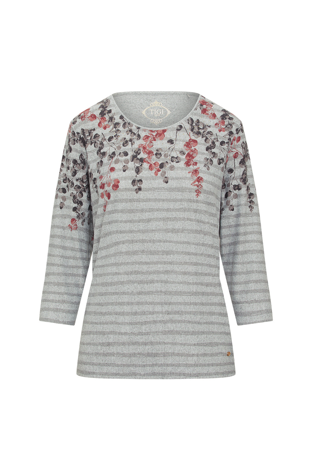 Tigiwear Floral Print Stripe Round Neck Top 1 Shaws Department Stores