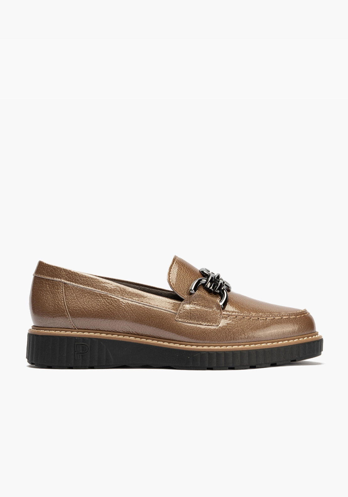 Patent Loafer With Chain Link - Taupe