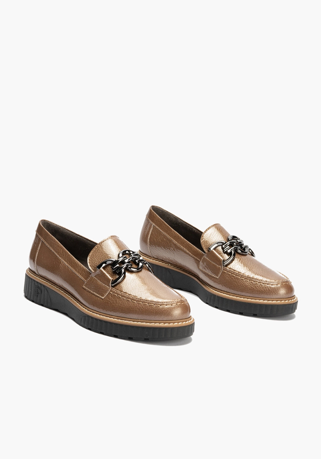 Patent Loafer With Chain Link - Taupe