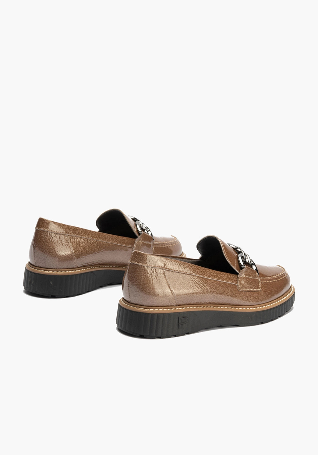 Patent Loafer With Chain Link - Taupe