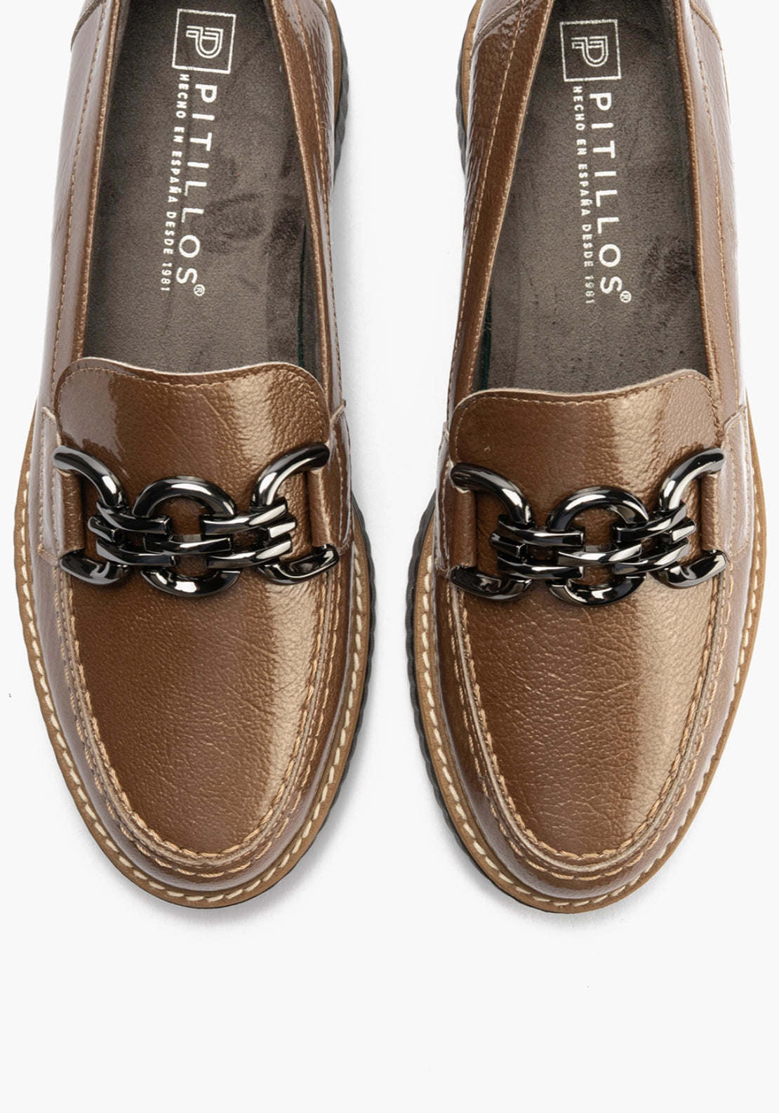 Patent Loafer With Chain Link - Taupe