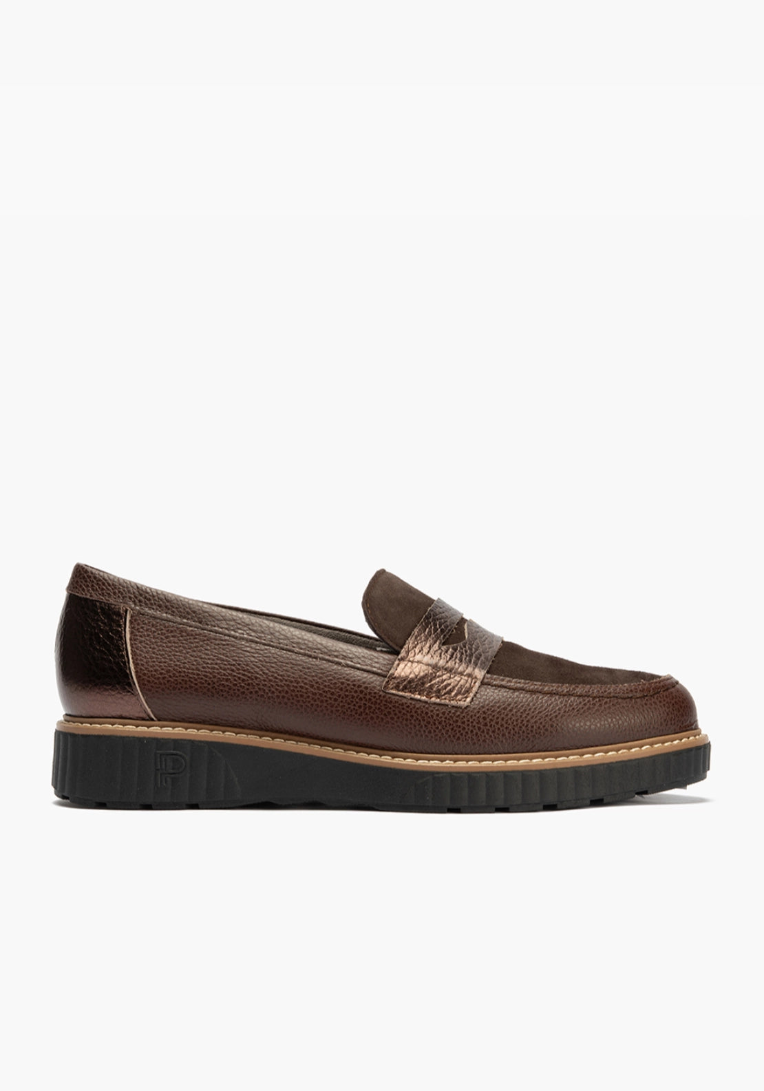 Metallic Front Loafer With Stitch - Brown