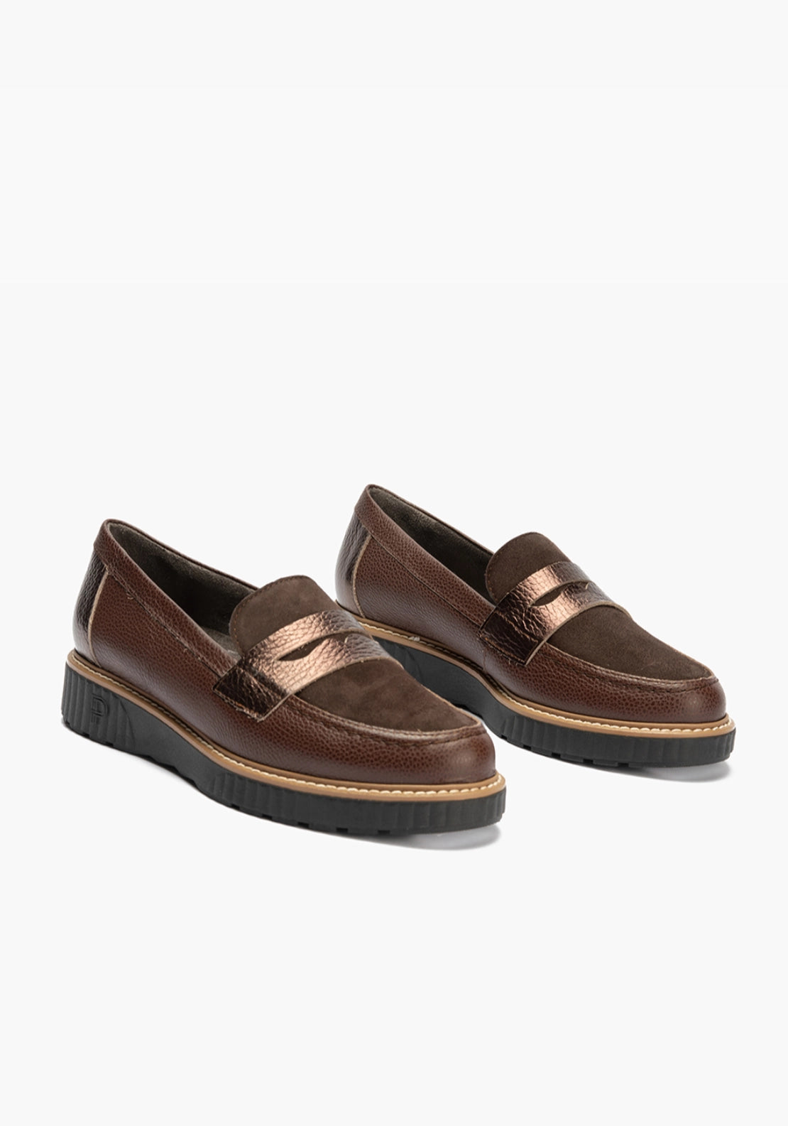 Metallic Front Loafer With Stitch - Brown