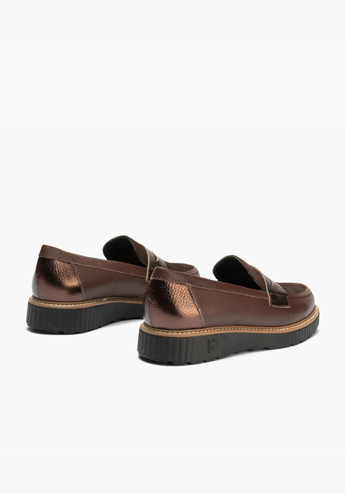 Metallic Front Loafer With Stitch - Brown