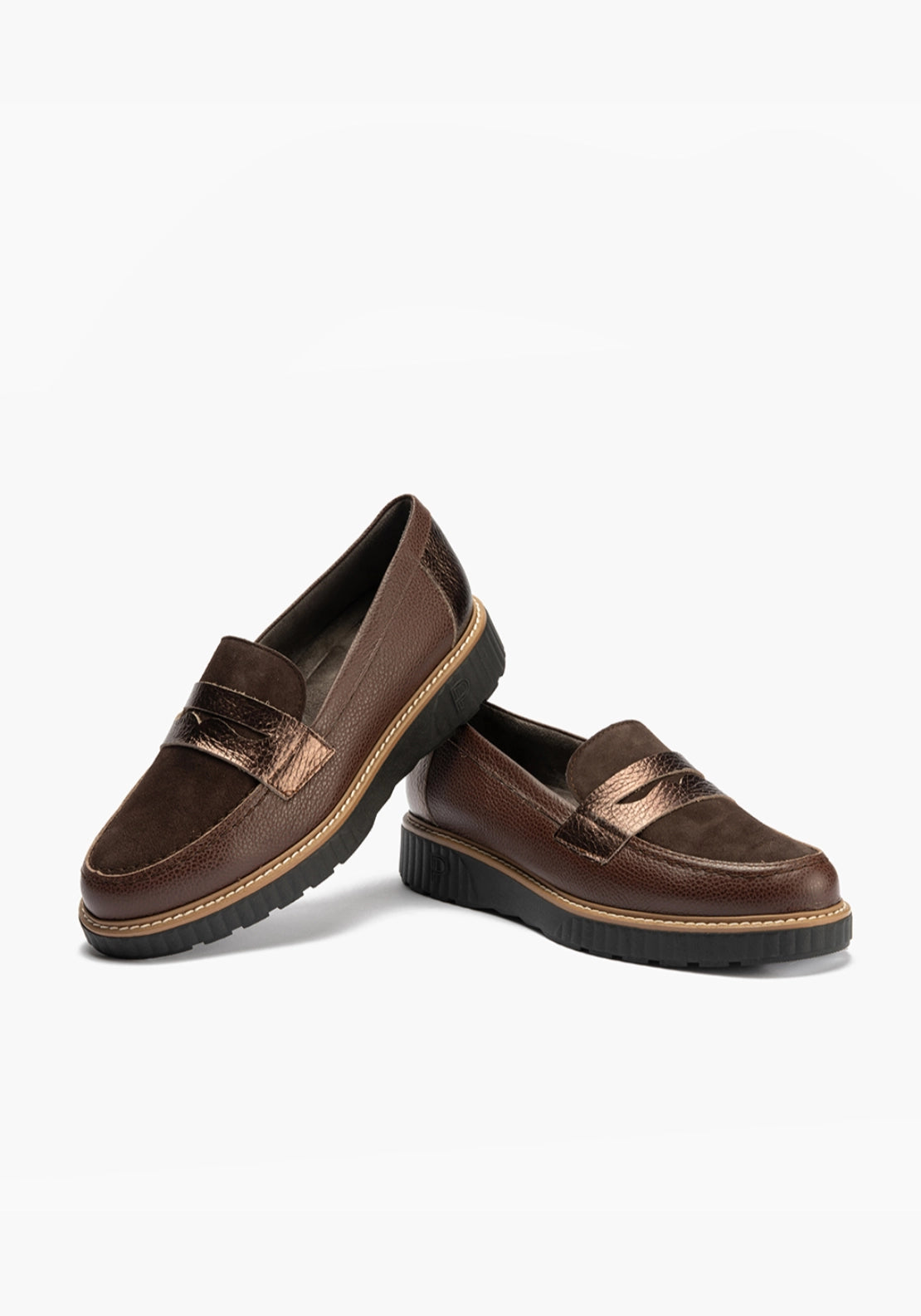 Metallic Front Loafer With Stitch - Brown