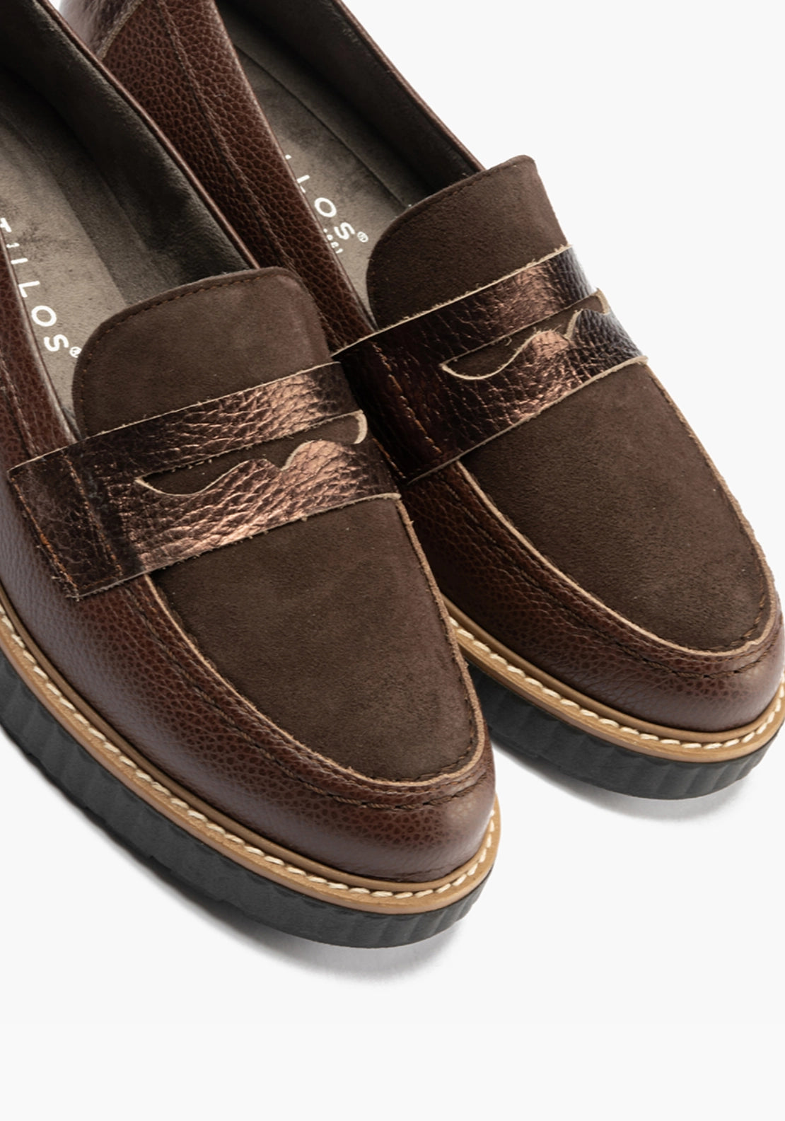 Metallic Front Loafer With Stitch - Brown