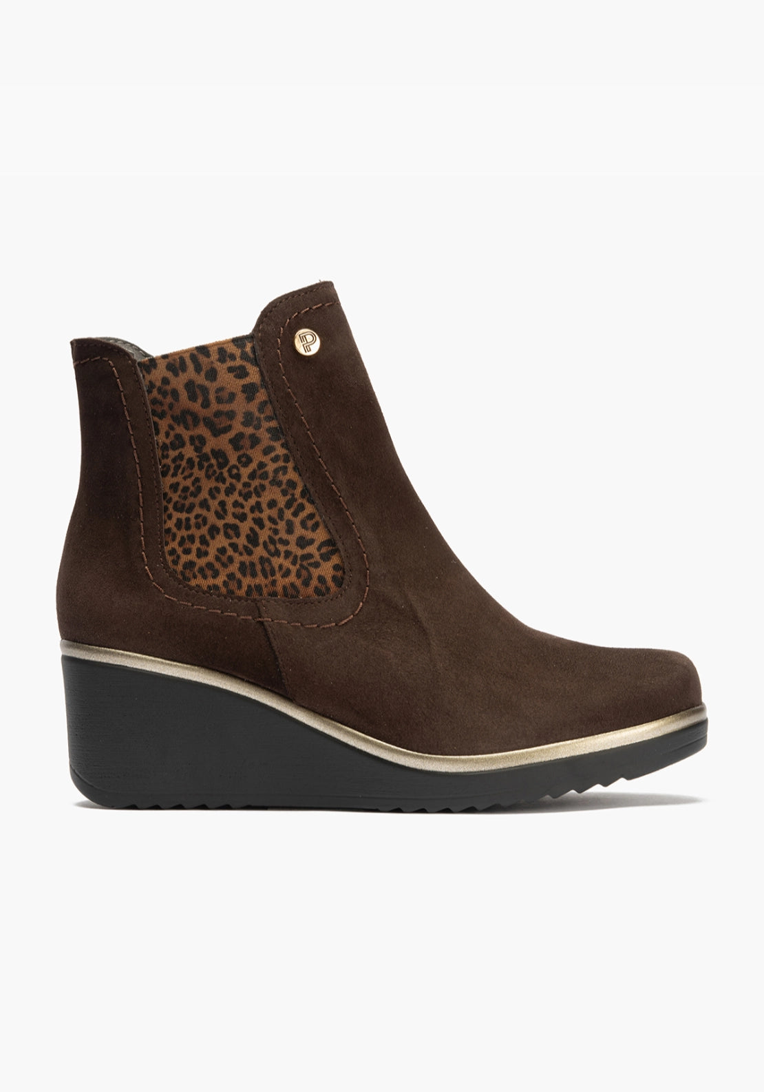Plain Suede Wedge Boot  With Gusset - Brown Suede