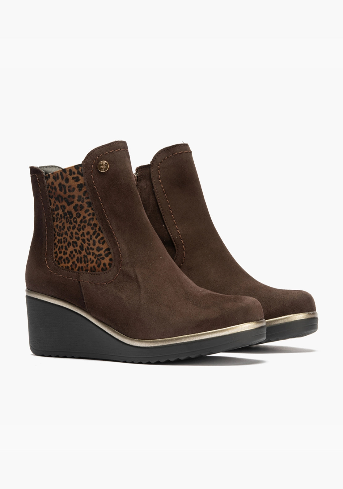Plain Suede Wedge Boot  With Gusset - Brown Suede