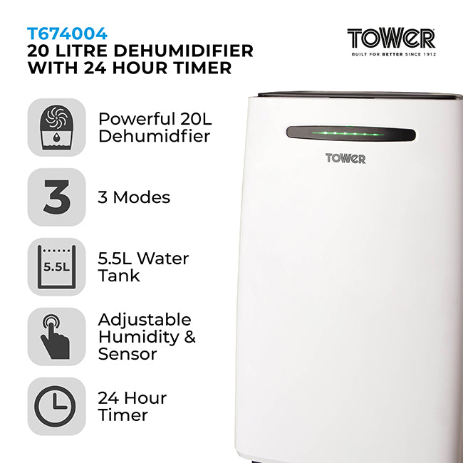 Tower 20L Dehumidifier | T674004 4 Shaws Department Stores