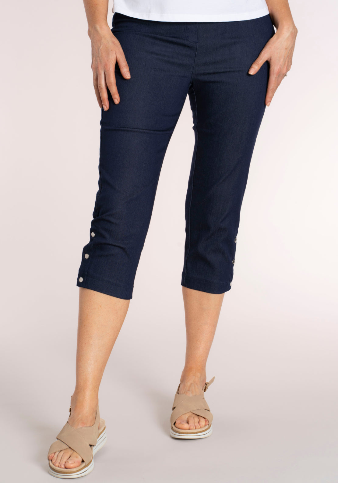 Tea Lane Snap Button Crop Trouser - Blue 1 Shaws Department Stores