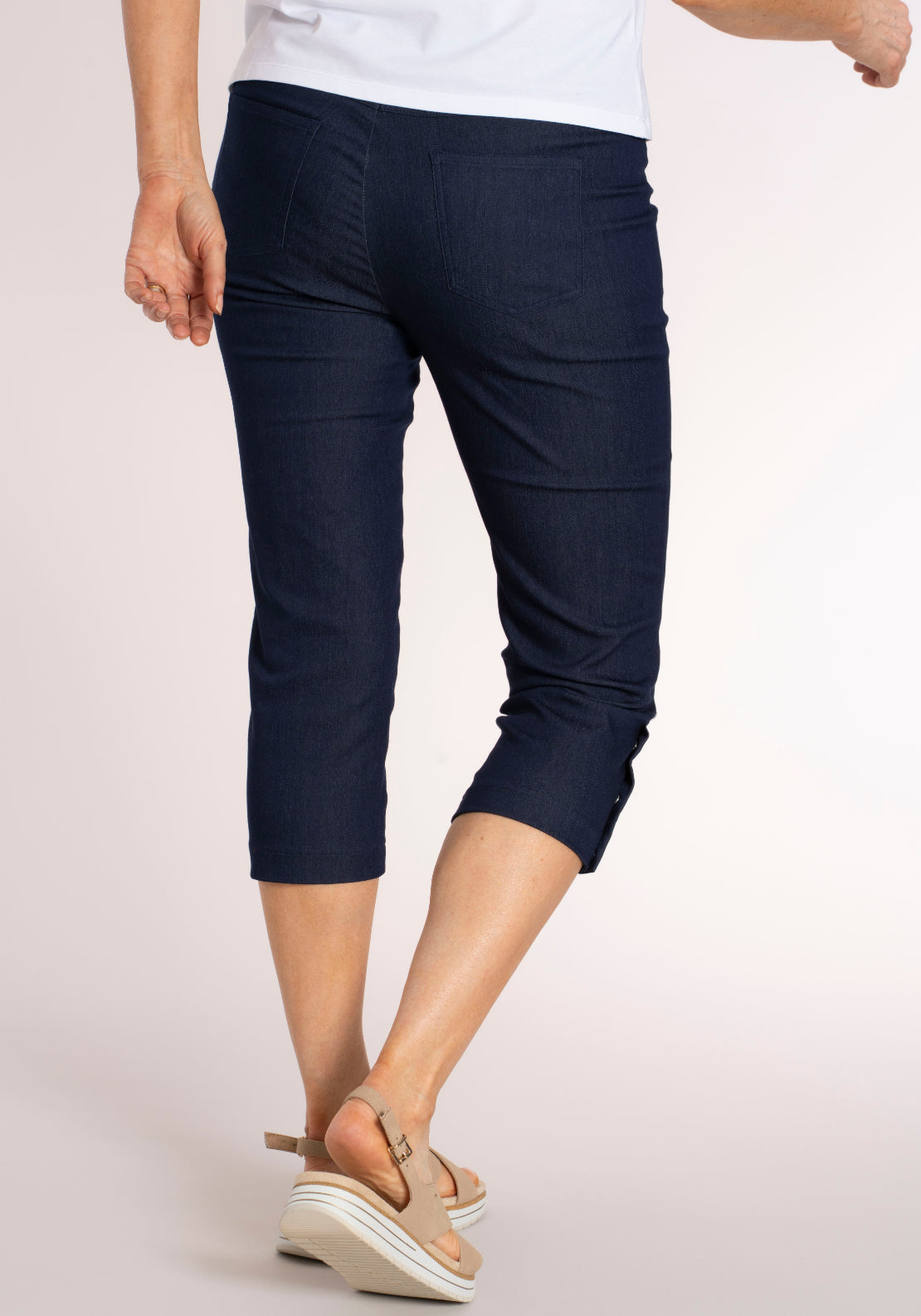 Tea Lane Snap Button Crop Trouser - Blue 2 Shaws Department Stores