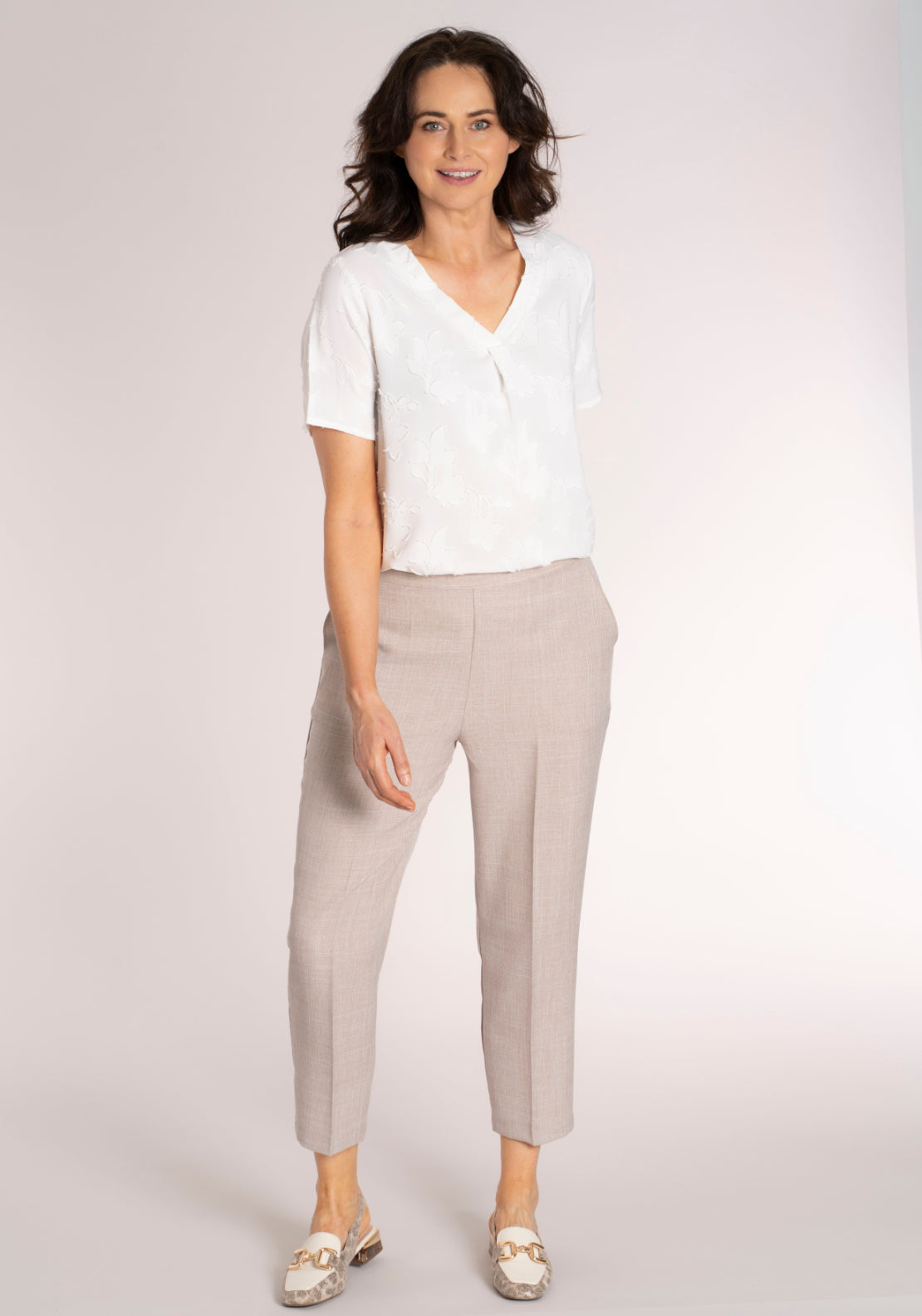 Tea Lane Elastic Waistband Linen Look Trouser - Grey 5 Shaws Department Stores
