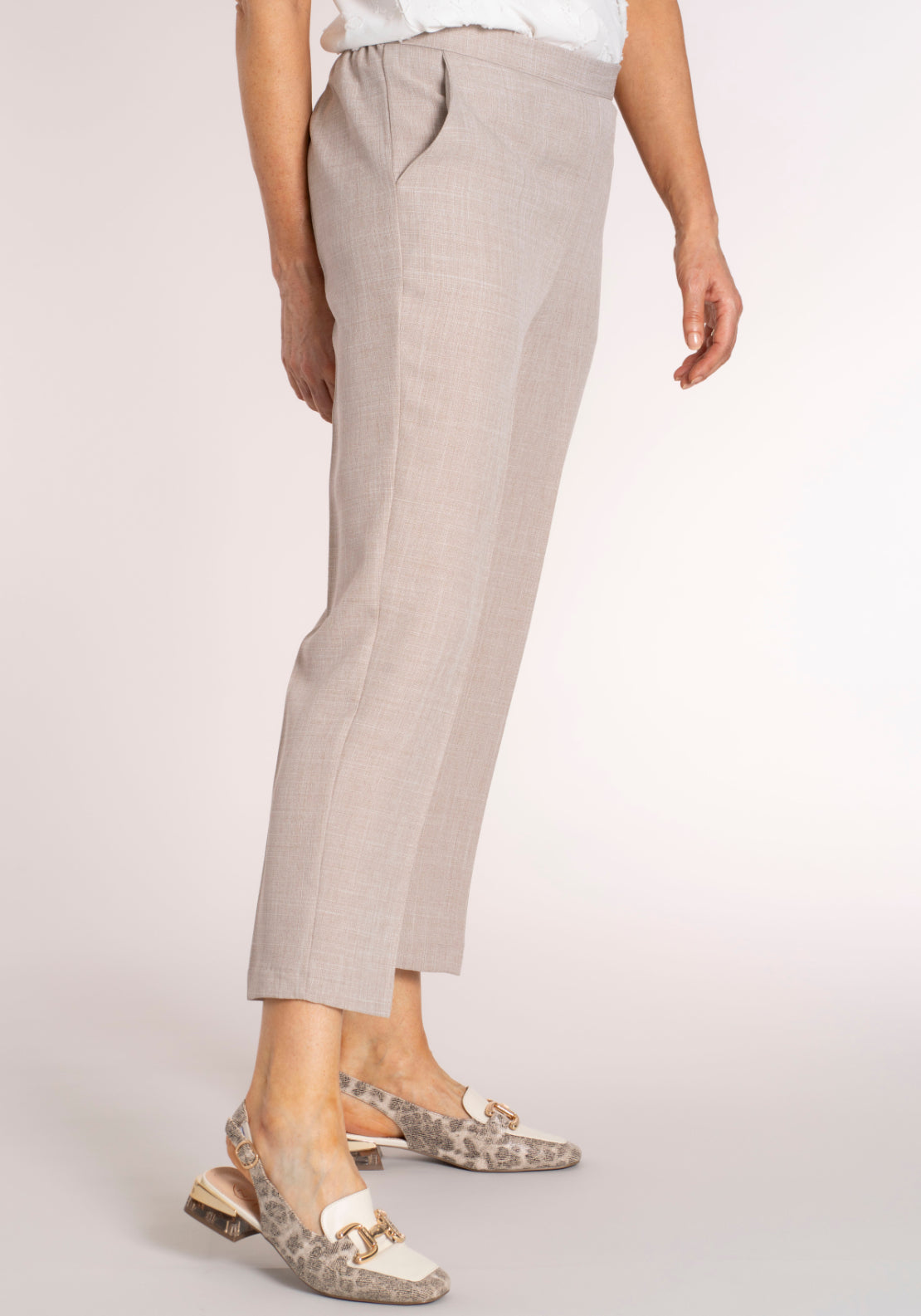 Tea Lane Elastic Waistband Linen Look Trouser - Grey 3 Shaws Department Stores